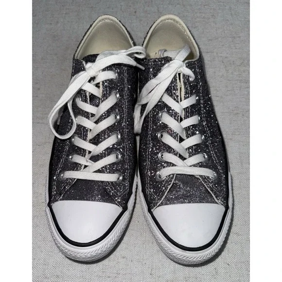 Women's Sz 8.5 Converse Chuck Taylor All Star Silver Glitter Low Shoes Sneakers - Picture 4 of 9